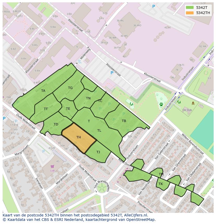 Afbeelding van het postcodegebied 5342 TH op de kaart.