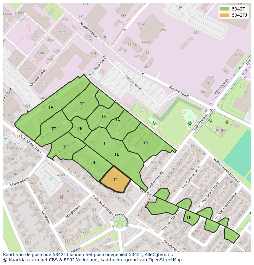 Afbeelding van het postcodegebied 5342 TJ op de kaart.