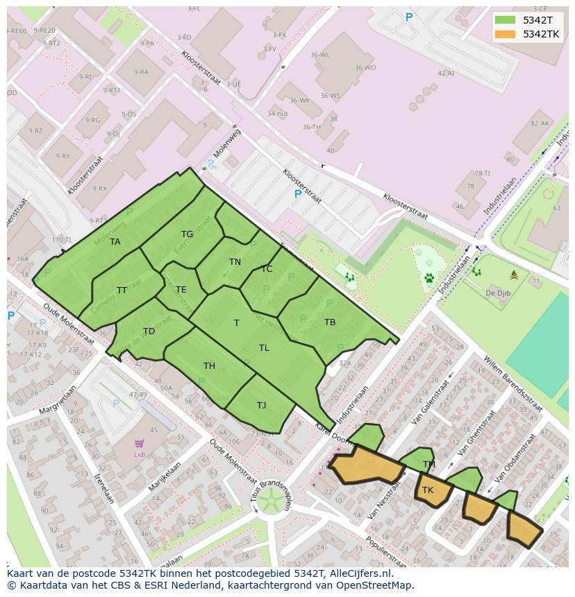 Afbeelding van het postcodegebied 5342 TK op de kaart.