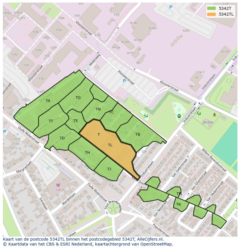 Afbeelding van het postcodegebied 5342 TL op de kaart.