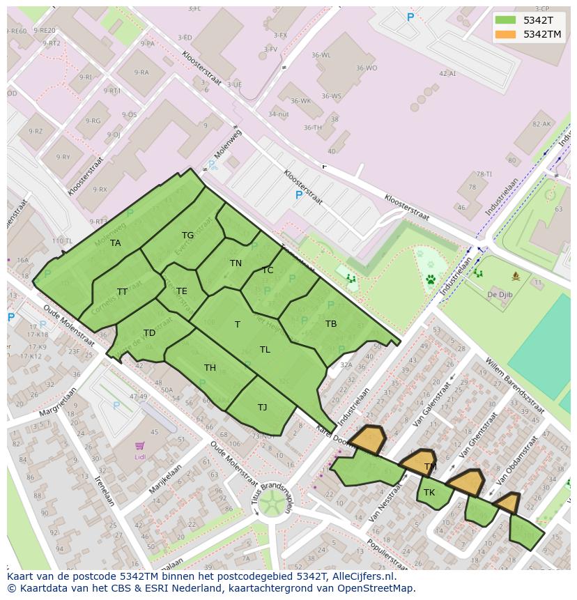 Afbeelding van het postcodegebied 5342 TM op de kaart.