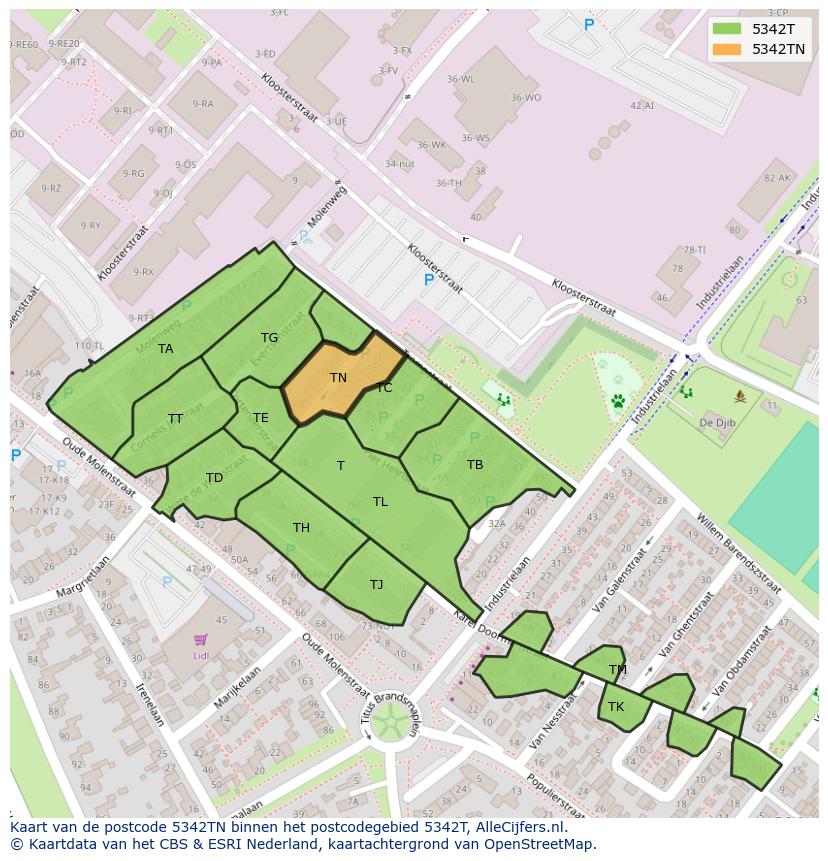 Afbeelding van het postcodegebied 5342 TN op de kaart.