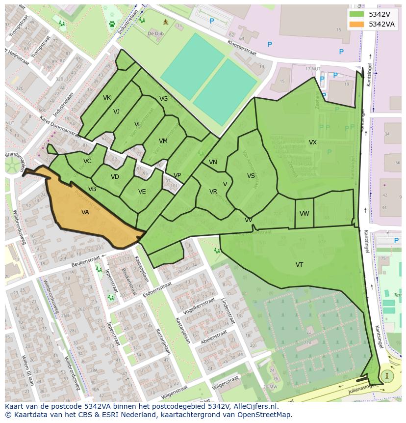 Afbeelding van het postcodegebied 5342 VA op de kaart.