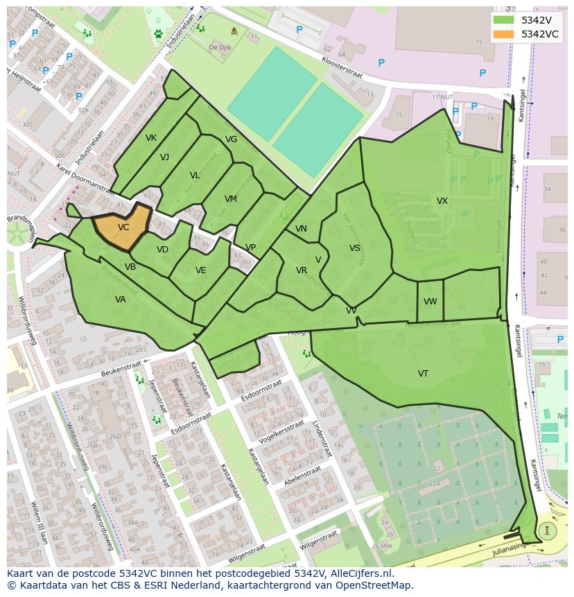 Afbeelding van het postcodegebied 5342 VC op de kaart.