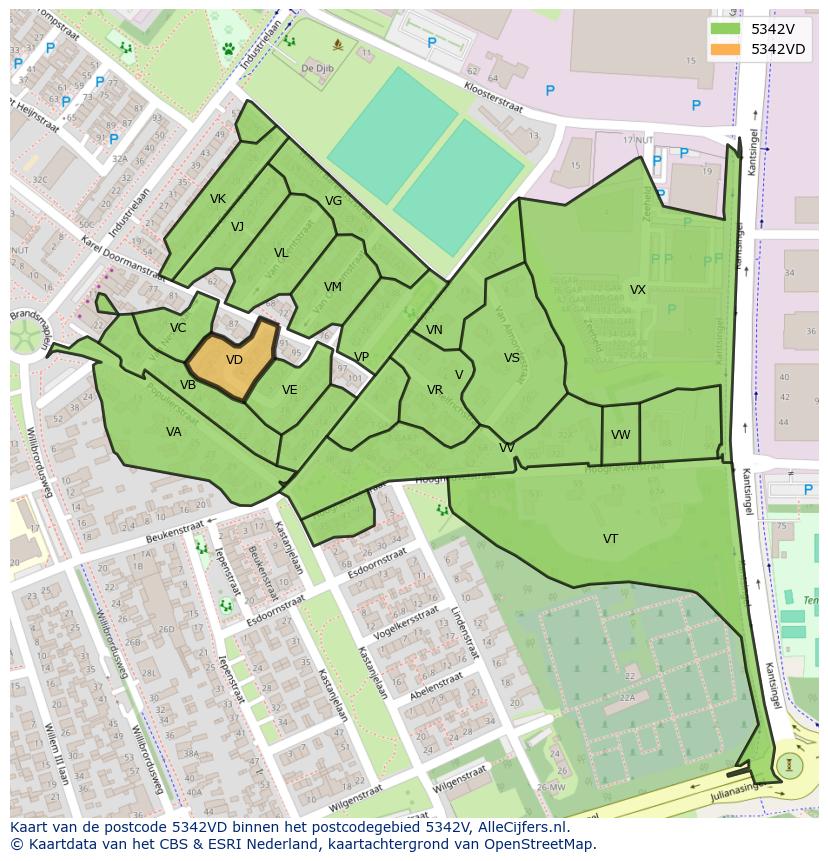 Afbeelding van het postcodegebied 5342 VD op de kaart.