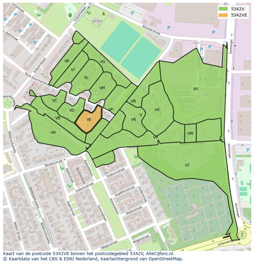 Afbeelding van het postcodegebied 5342 VE op de kaart.