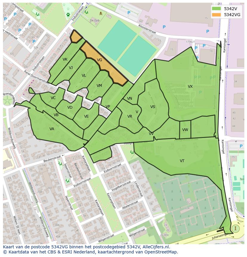 Afbeelding van het postcodegebied 5342 VG op de kaart.