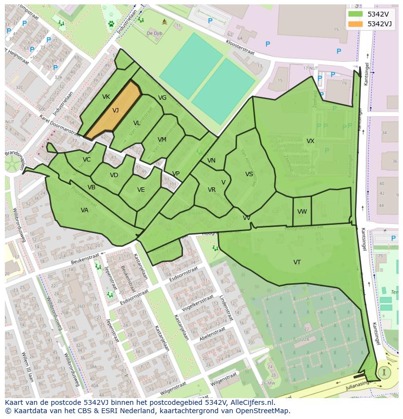 Afbeelding van het postcodegebied 5342 VJ op de kaart.