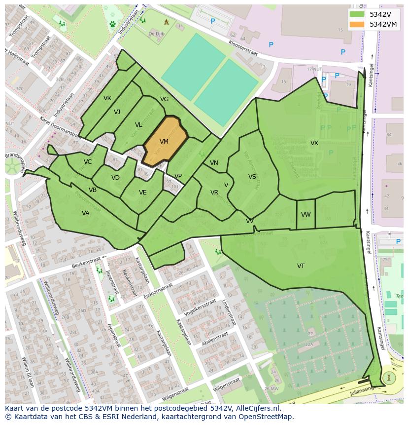 Afbeelding van het postcodegebied 5342 VM op de kaart.