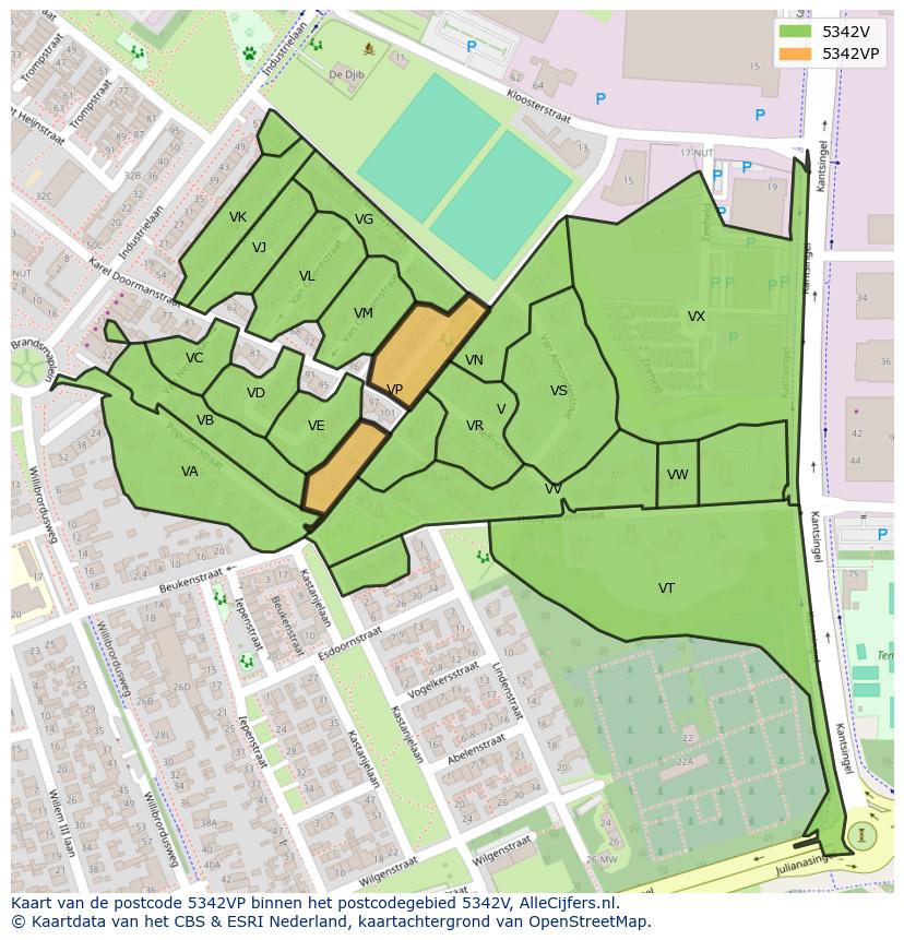 Afbeelding van het postcodegebied 5342 VP op de kaart.