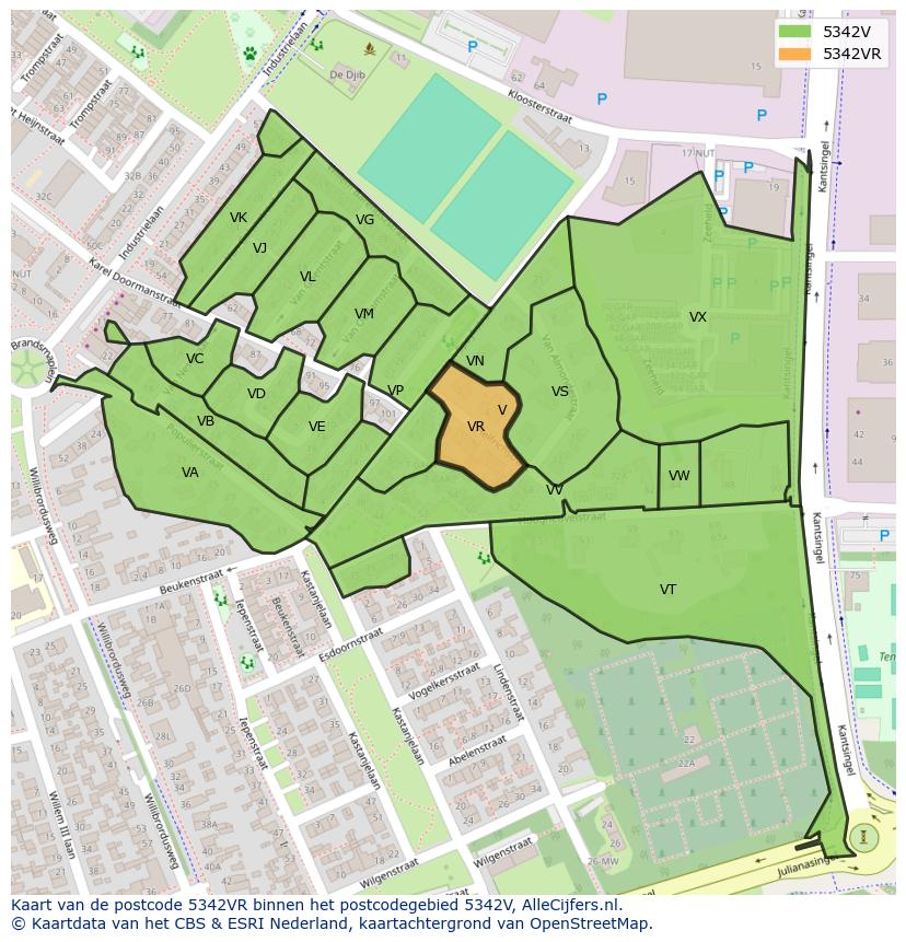 Afbeelding van het postcodegebied 5342 VR op de kaart.