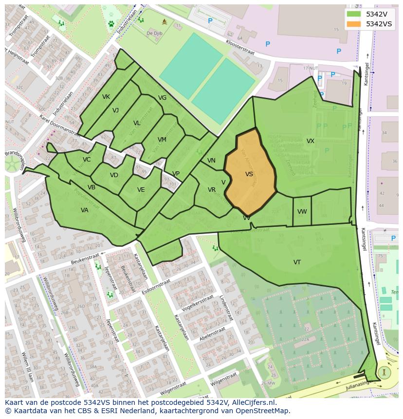 Afbeelding van het postcodegebied 5342 VS op de kaart.
