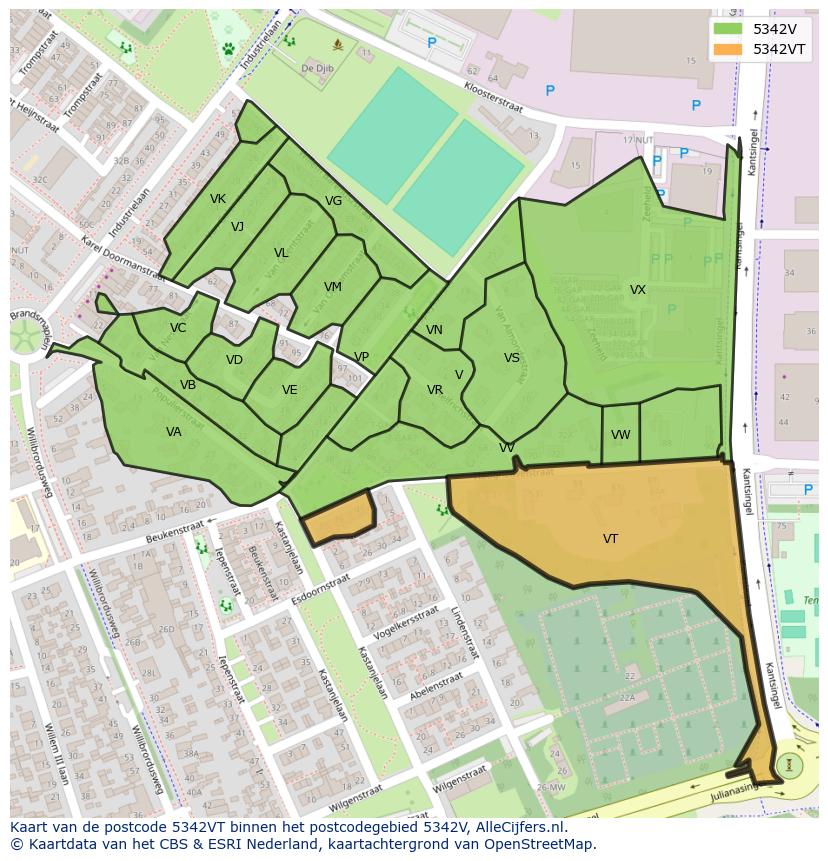 Afbeelding van het postcodegebied 5342 VT op de kaart.