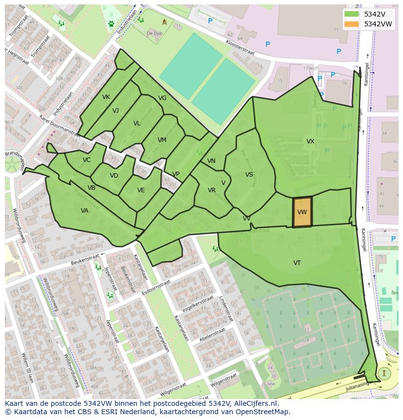 Afbeelding van het postcodegebied 5342 VW op de kaart.