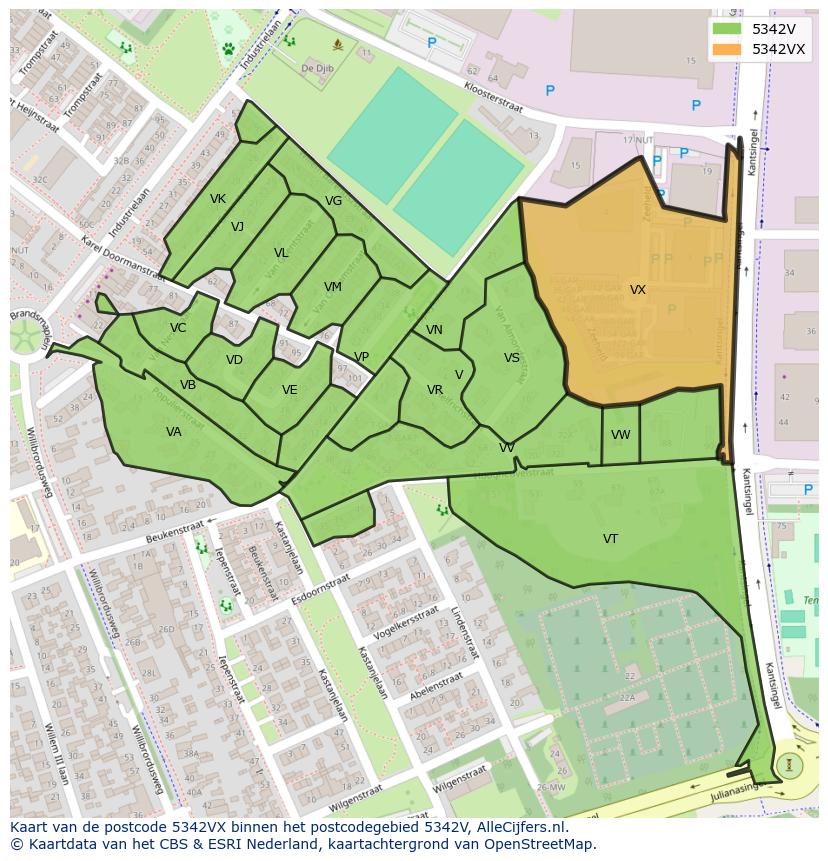 Afbeelding van het postcodegebied 5342 VX op de kaart.