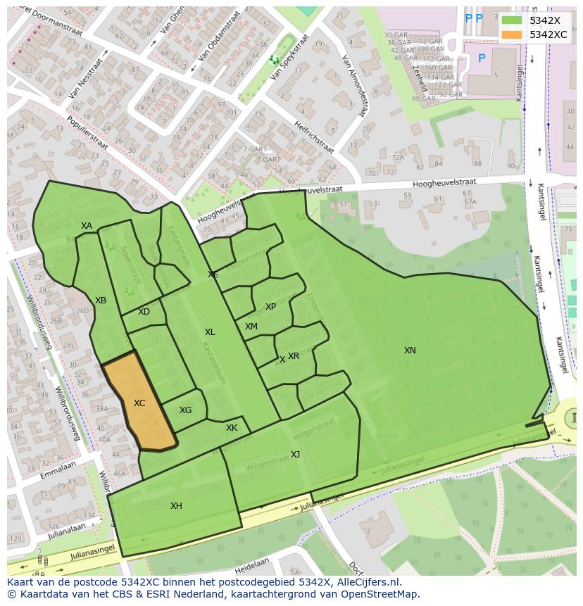 Afbeelding van het postcodegebied 5342 XC op de kaart.