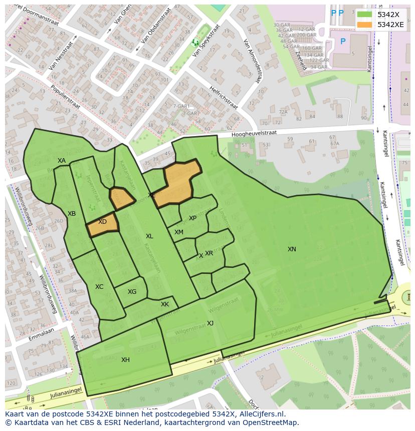 Afbeelding van het postcodegebied 5342 XE op de kaart.