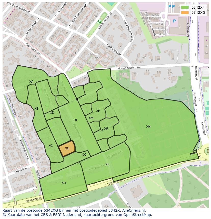 Afbeelding van het postcodegebied 5342 XG op de kaart.