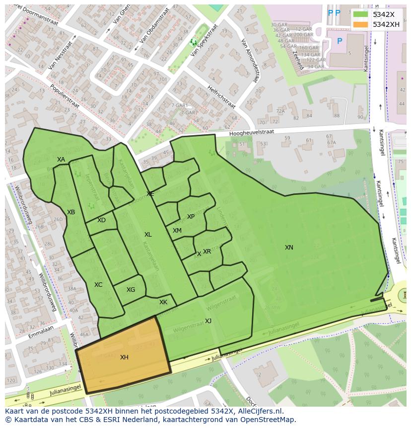 Afbeelding van het postcodegebied 5342 XH op de kaart.