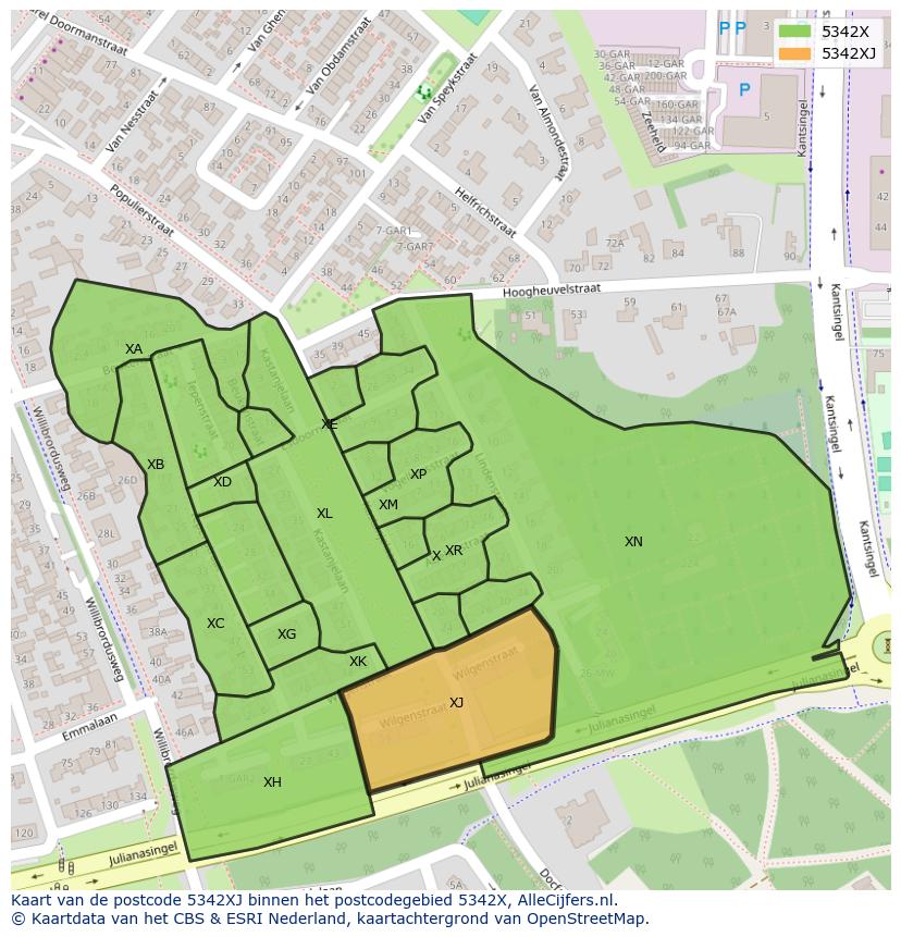 Afbeelding van het postcodegebied 5342 XJ op de kaart.