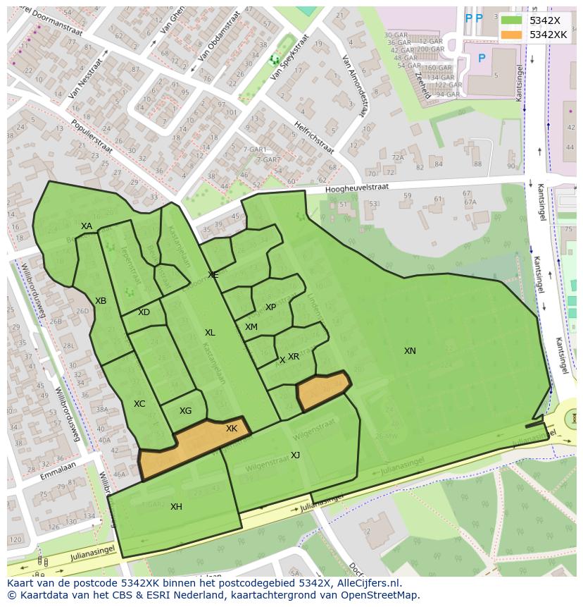 Afbeelding van het postcodegebied 5342 XK op de kaart.