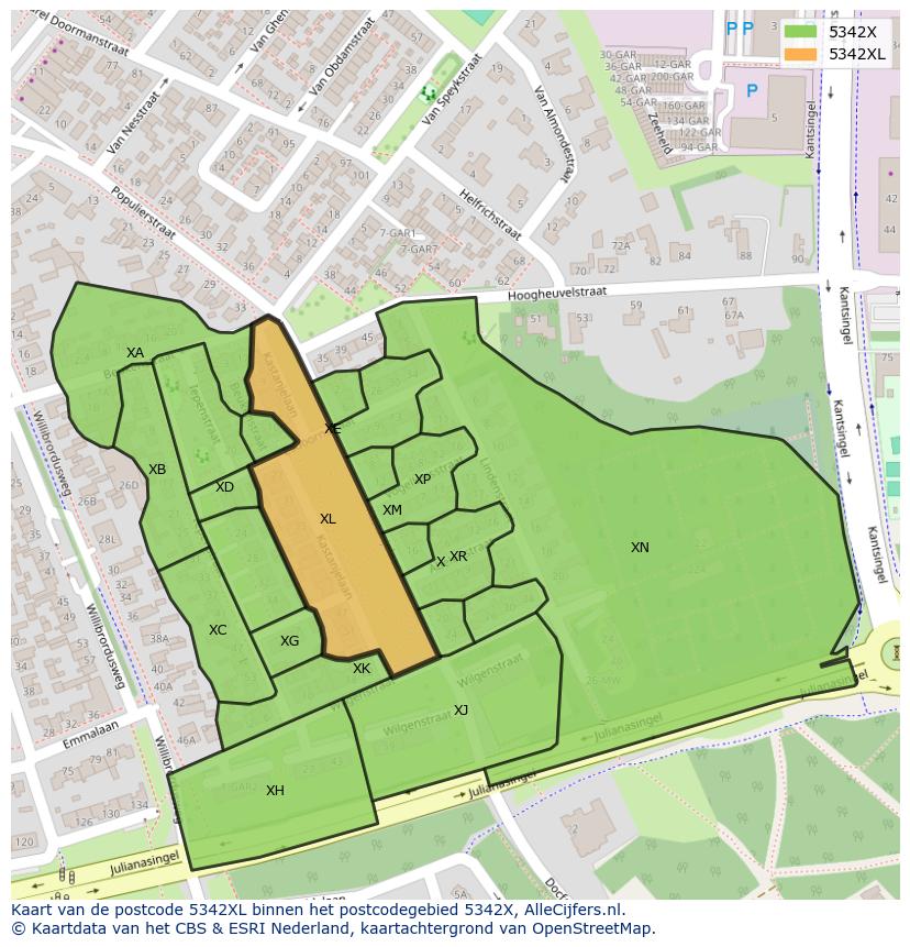 Afbeelding van het postcodegebied 5342 XL op de kaart.