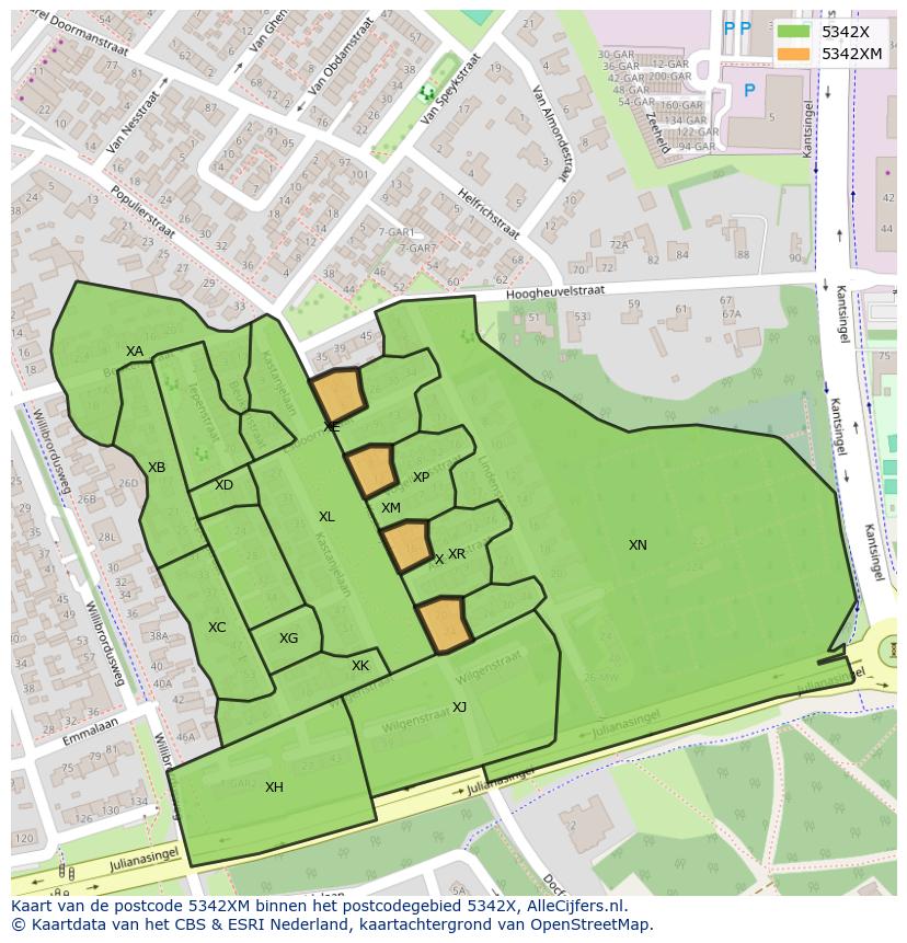 Afbeelding van het postcodegebied 5342 XM op de kaart.
