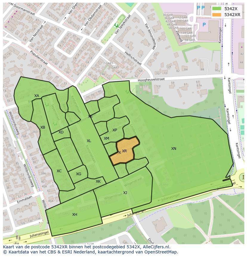Afbeelding van het postcodegebied 5342 XR op de kaart.