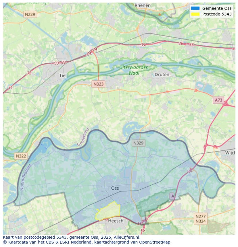 Afbeelding van het postcodegebied 5343 op de kaart.