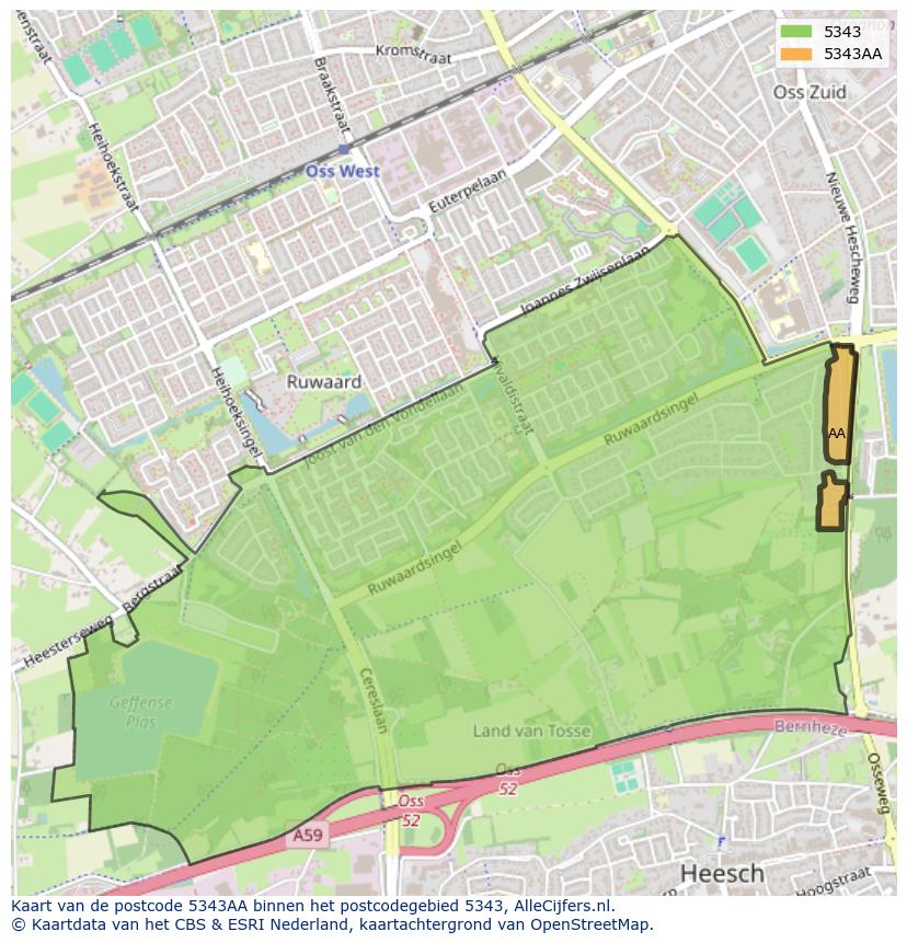 Afbeelding van het postcodegebied 5343 AA op de kaart.
