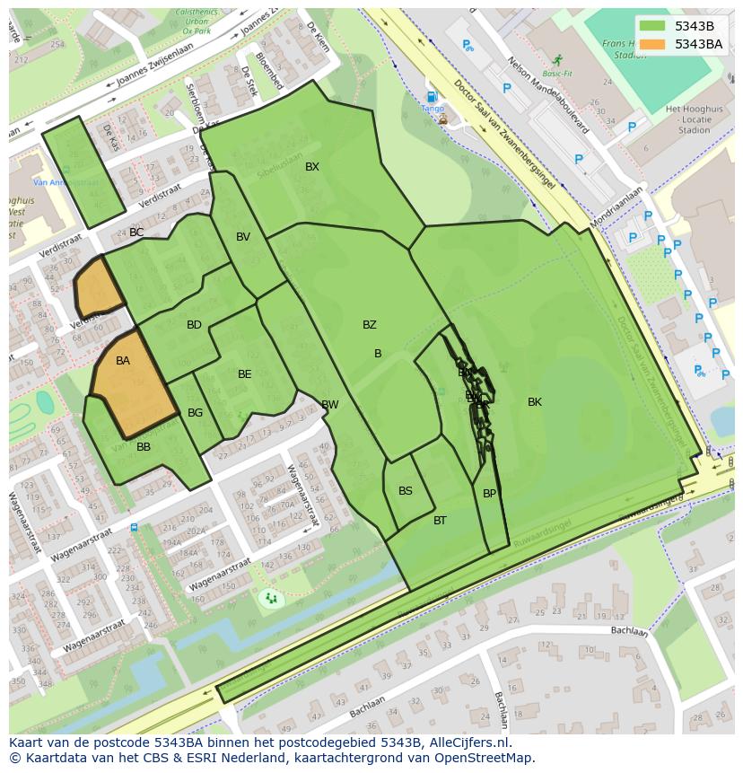 Afbeelding van het postcodegebied 5343 BA op de kaart.