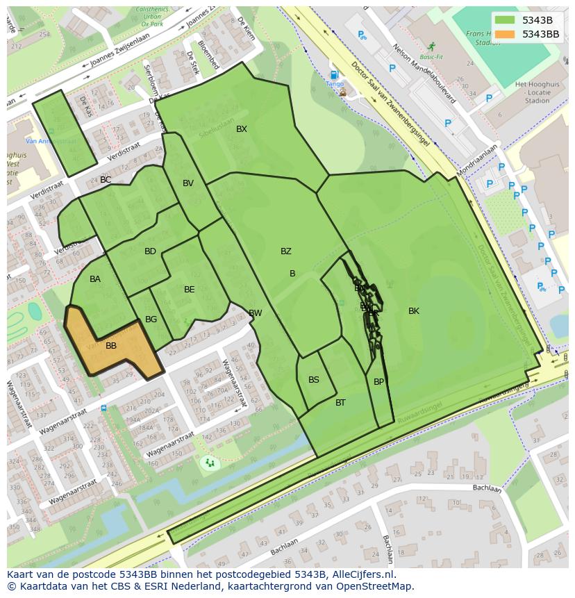 Afbeelding van het postcodegebied 5343 BB op de kaart.
