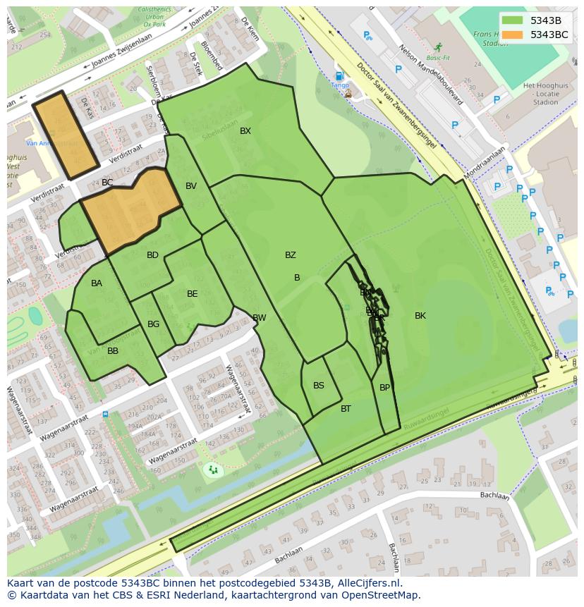 Afbeelding van het postcodegebied 5343 BC op de kaart.