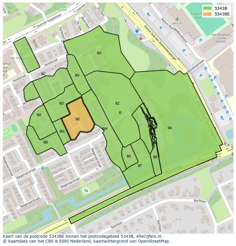 Afbeelding van het postcodegebied 5343 BE op de kaart.