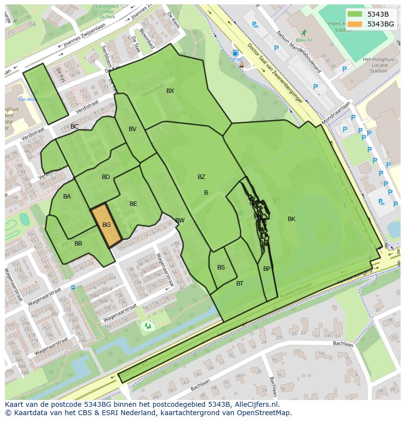 Afbeelding van het postcodegebied 5343 BG op de kaart.