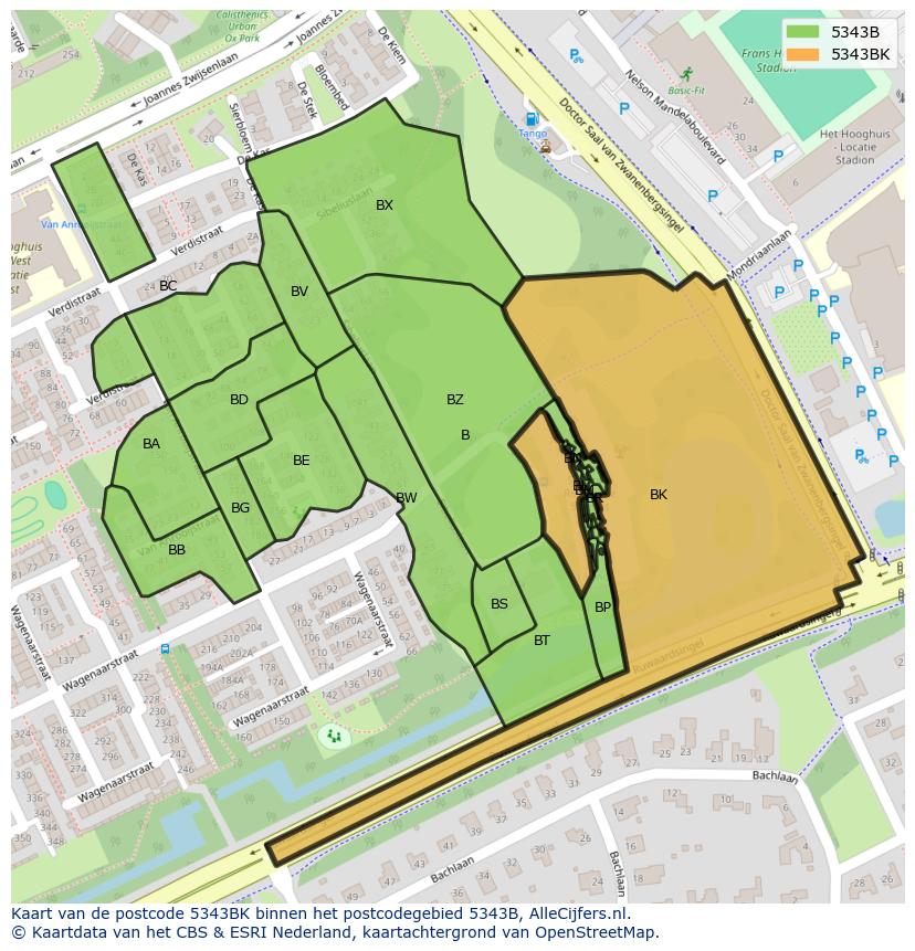 Afbeelding van het postcodegebied 5343 BK op de kaart.