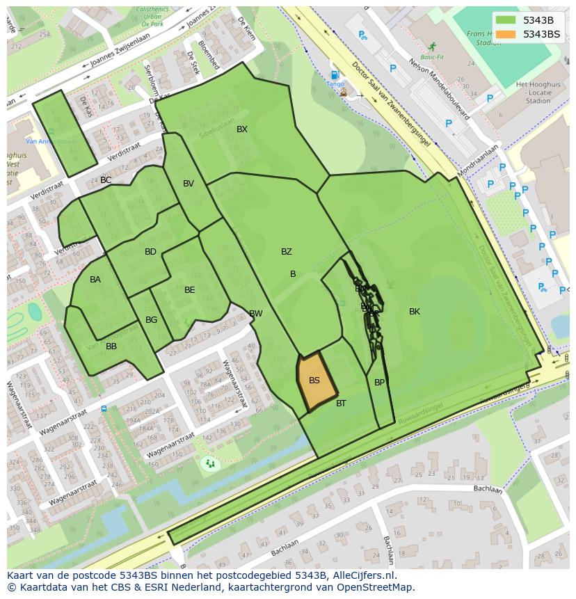 Afbeelding van het postcodegebied 5343 BS op de kaart.