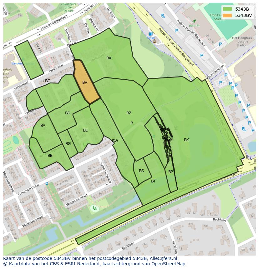 Afbeelding van het postcodegebied 5343 BV op de kaart.