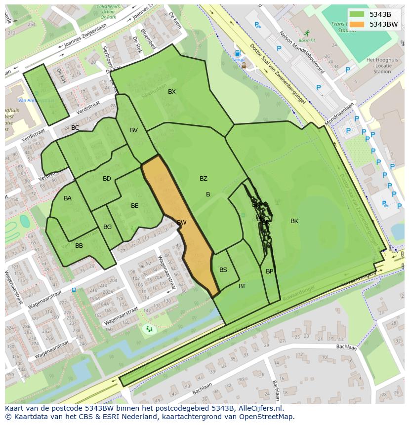 Afbeelding van het postcodegebied 5343 BW op de kaart.