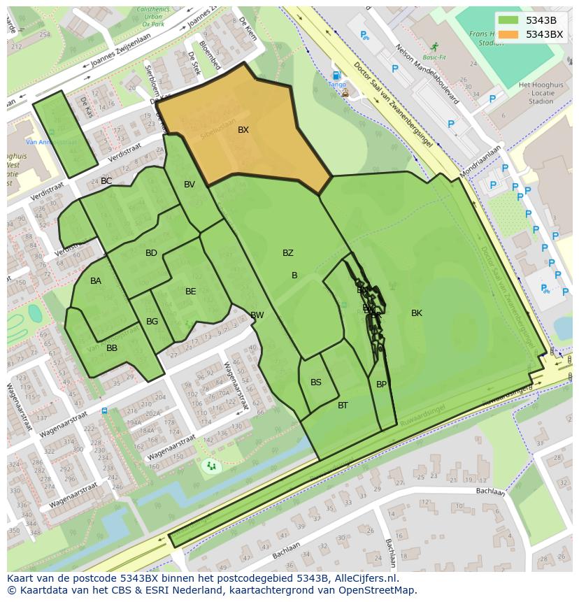 Afbeelding van het postcodegebied 5343 BX op de kaart.