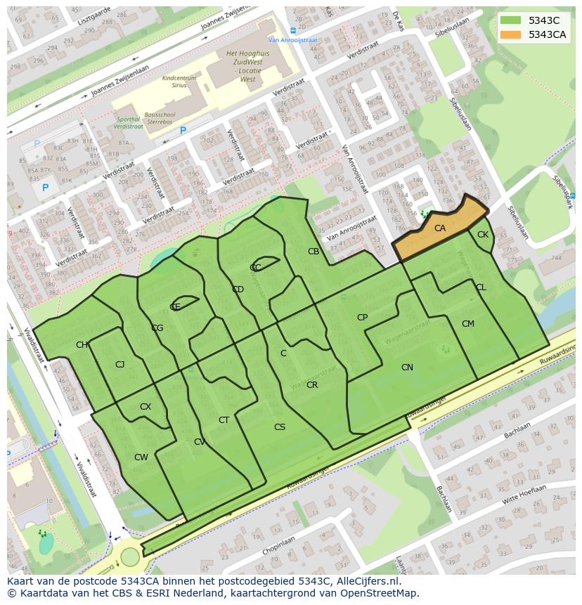 Afbeelding van het postcodegebied 5343 CA op de kaart.