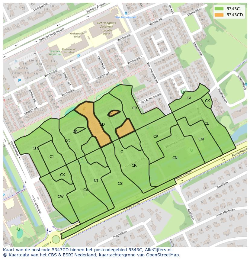 Afbeelding van het postcodegebied 5343 CD op de kaart.
