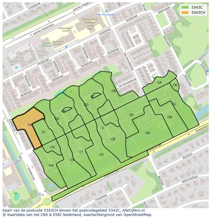 Afbeelding van het postcodegebied 5343 CH op de kaart.