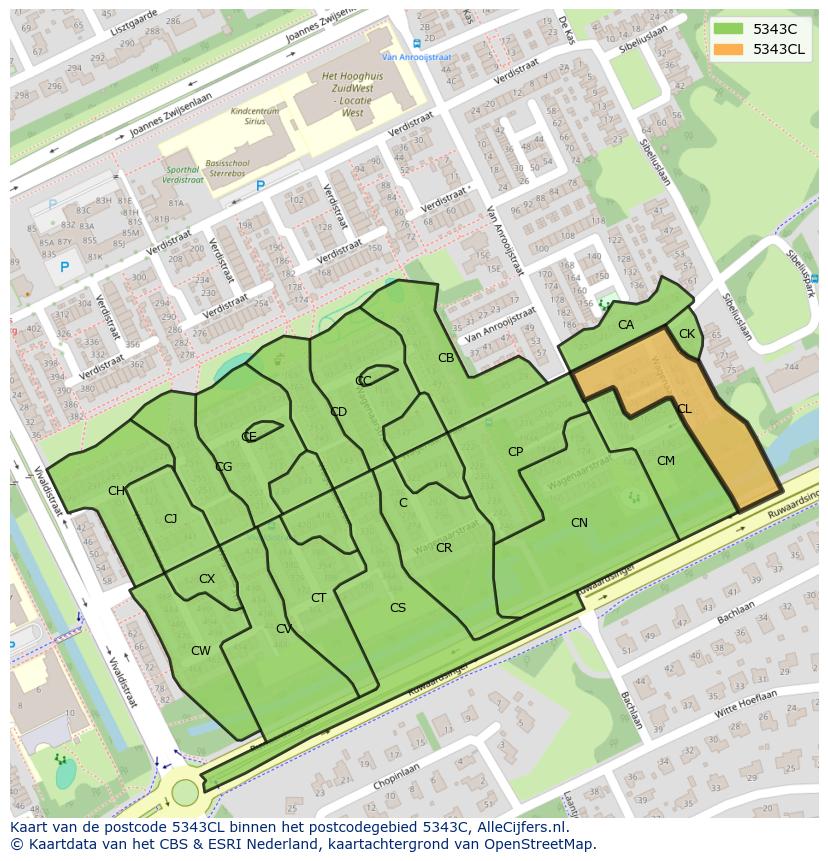 Afbeelding van het postcodegebied 5343 CL op de kaart.