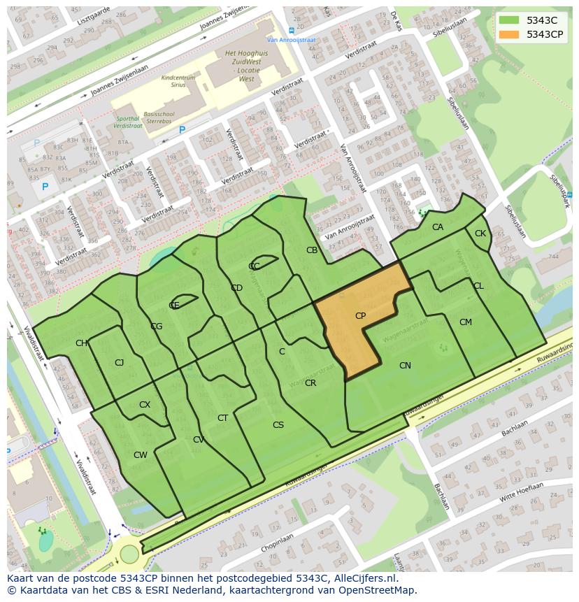Afbeelding van het postcodegebied 5343 CP op de kaart.