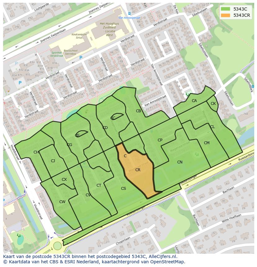 Afbeelding van het postcodegebied 5343 CR op de kaart.