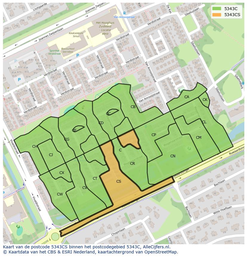 Afbeelding van het postcodegebied 5343 CS op de kaart.