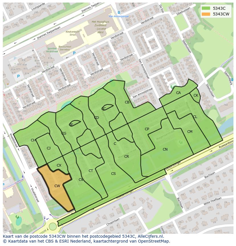 Afbeelding van het postcodegebied 5343 CW op de kaart.