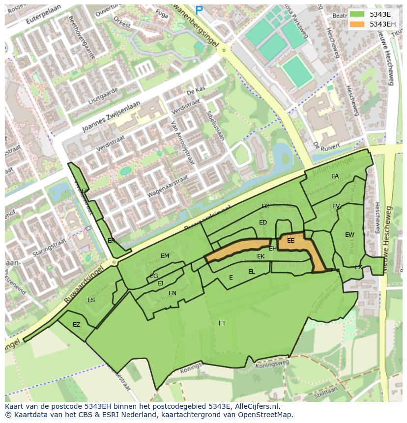 Afbeelding van het postcodegebied 5343 EH op de kaart.