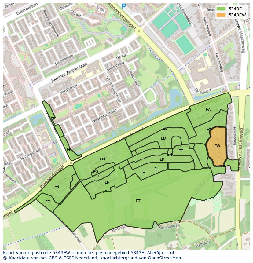 Afbeelding van het postcodegebied 5343 EW op de kaart.